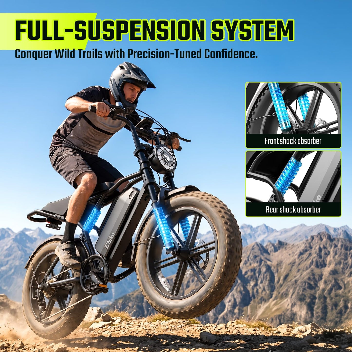 Electric Bike for Adults, Peak 1500W Motor Retro E Bike, Range 65/120Miles, 48V 15Ah Removable Battery, 20"x4" Fat Tires, Full Suspension, APP Control, Off-Road Ebike for City Commuting