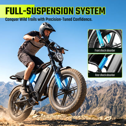 Electric Bike for Adults, Peak 1500W Motor Retro E Bike, Range 65/120Miles, 48V 15Ah Removable Battery, 20"x4" Fat Tires, Full Suspension, APP Control, Off-Road Ebike for City Commuting