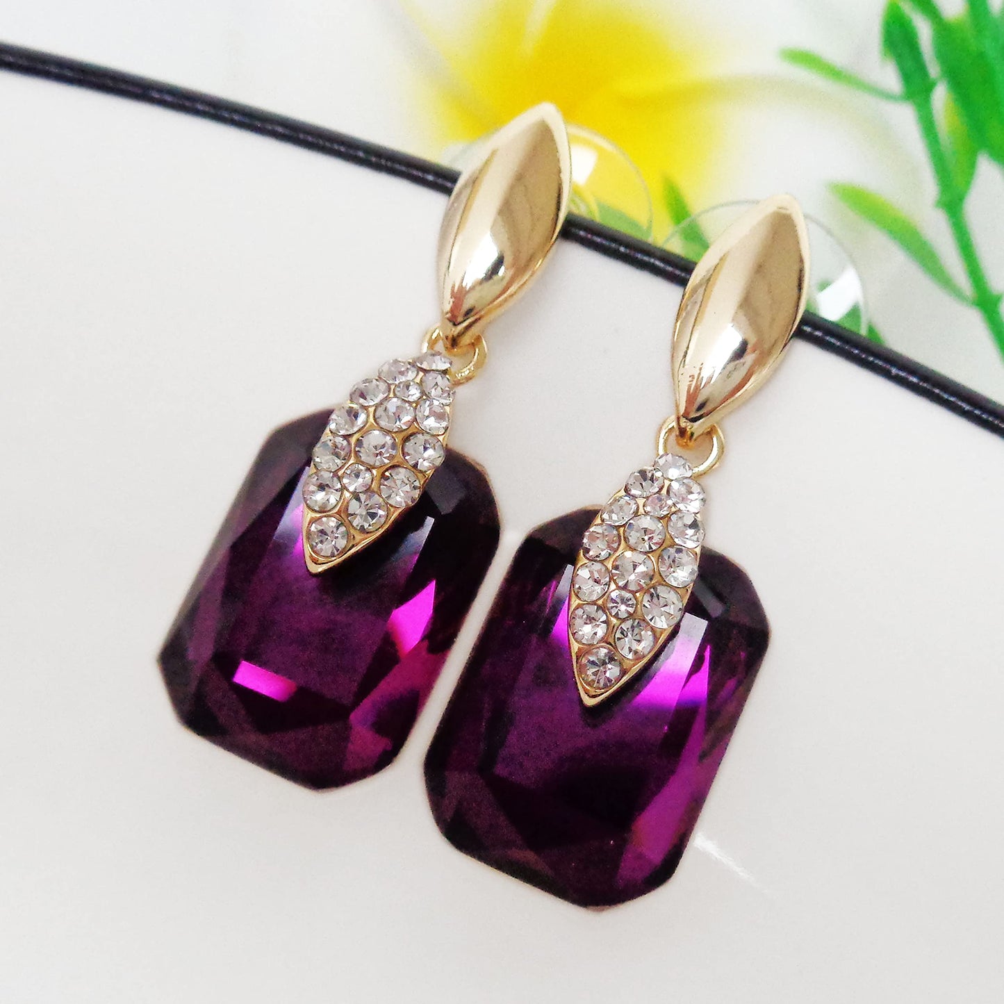 Navachi 18k Gold Plated Crystal Multicolor Square Shape Zircon Dangle Earrings And Neckalce Pendant Az4020-1 Jewelry set