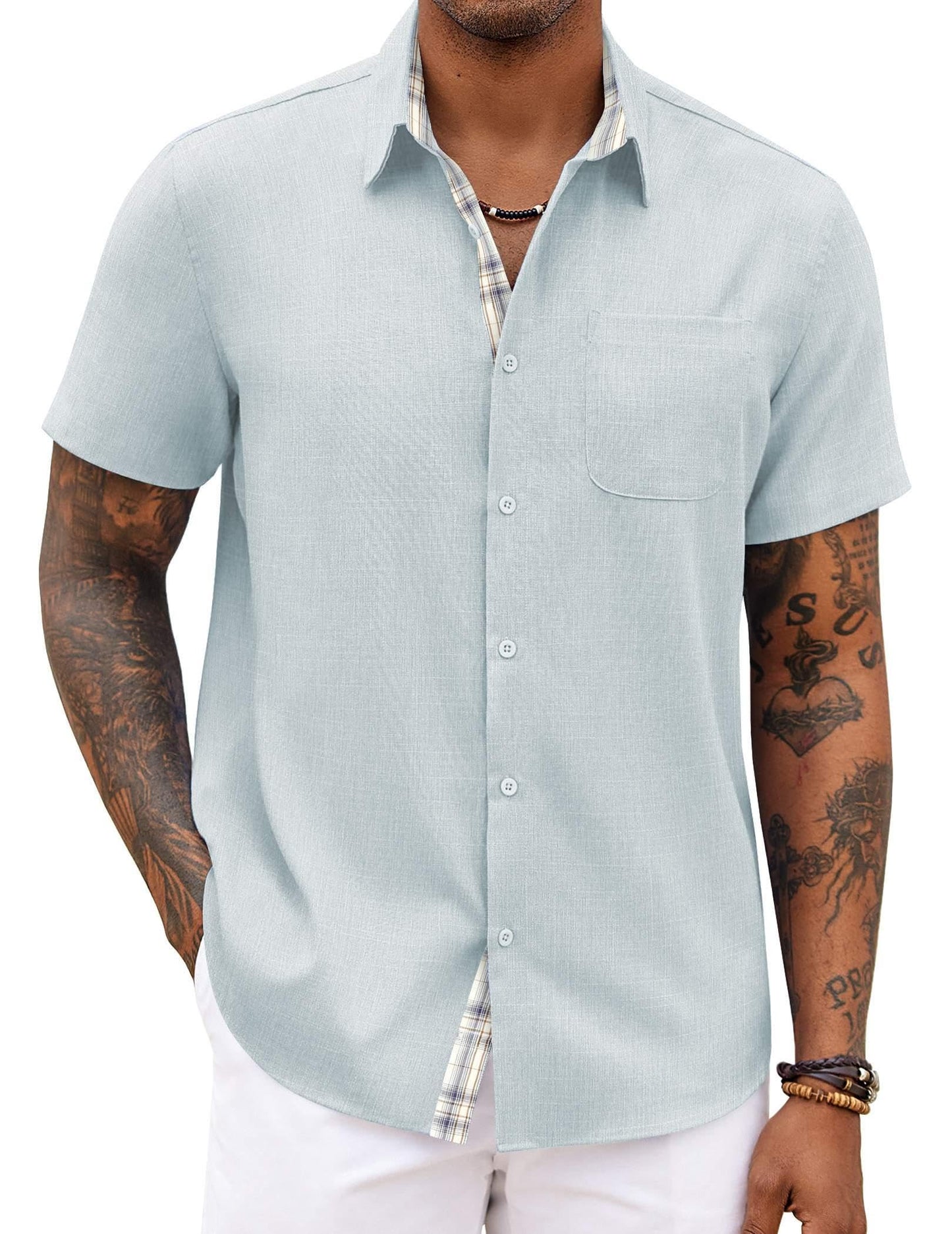 COOFANDY Men's Button Down Shirts Short Sleeve Casual Summer Beach Vacation Wedding Shirt with Pocket
