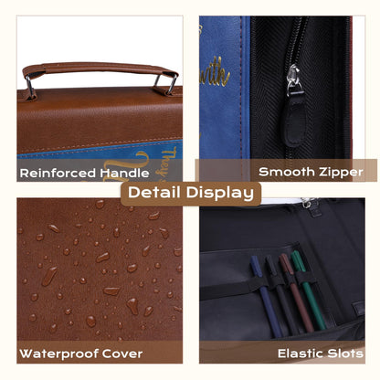 XKDOUS 20 Pcs Bible Case Set with Tabs, Pens, Study Supplies Carrier Holder Portable Men's Bible Bag Church Book Leather Cover Father Day Christian Gift for Dad, Mom, Men, Women