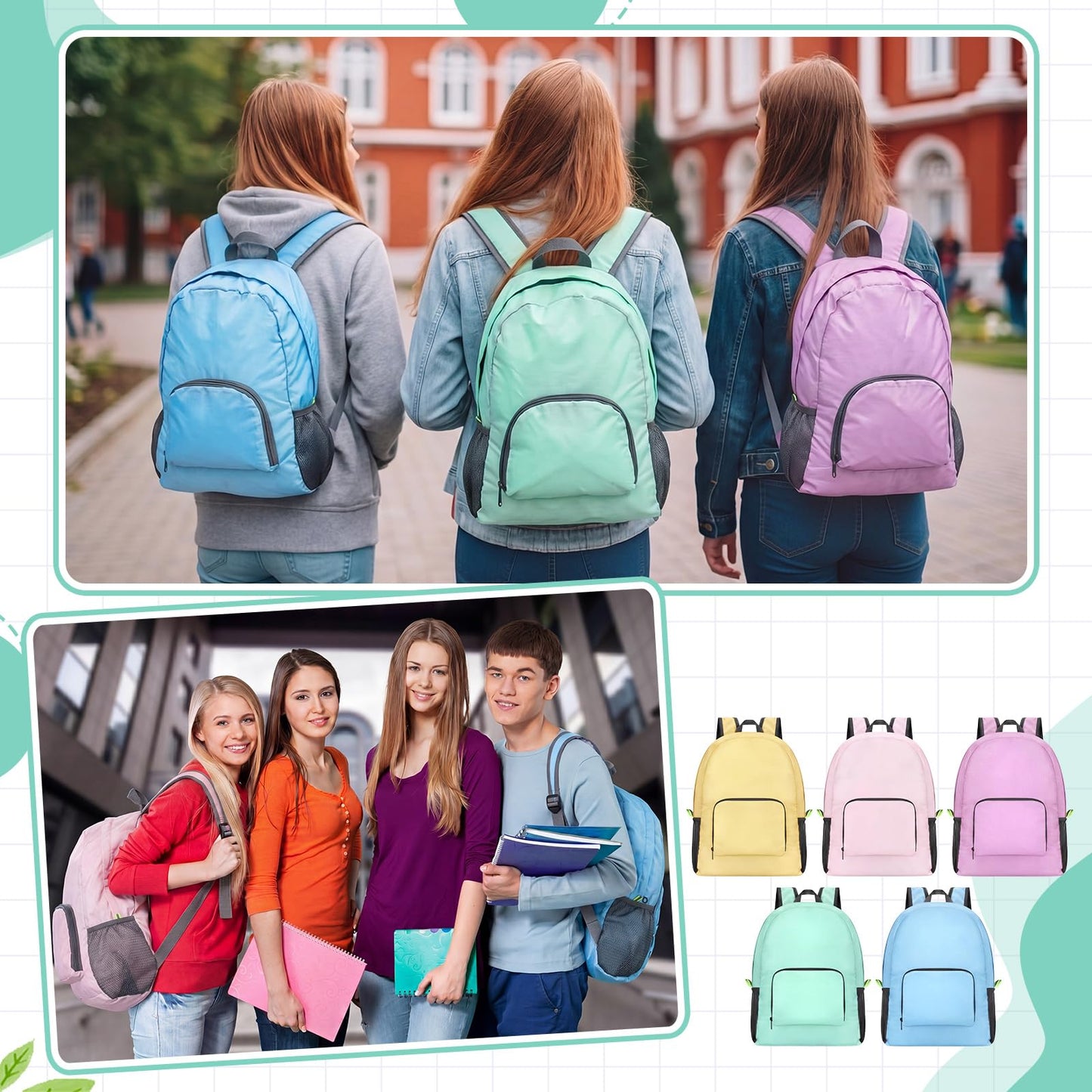 Jexine 10 Pcs Backpacks in Bulk 16.5 Inches Back Pack Basic Backpack for Adult Lightweight Outdoor Travel Book Bags(Sunny Pastel)