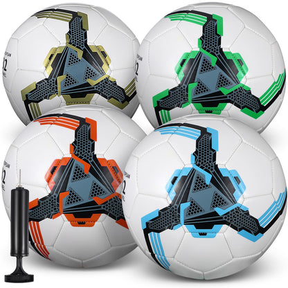 Tradder 4 Pack Soccer Ball with Pump Size 3 4 5 Deflated Soccer Ball for Outdoor Indoor Game Sport Practice Training Gift for Kid Youth Teen Adult Charity Donation