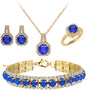 Paxuan 4pcs Cubic Zirconia Wedding Jewelry Sets for Bride Bridesmaid Cubic Zirconia Pendant Necklace Earrings Link Tennis Bracelet Open Ring Set for Women