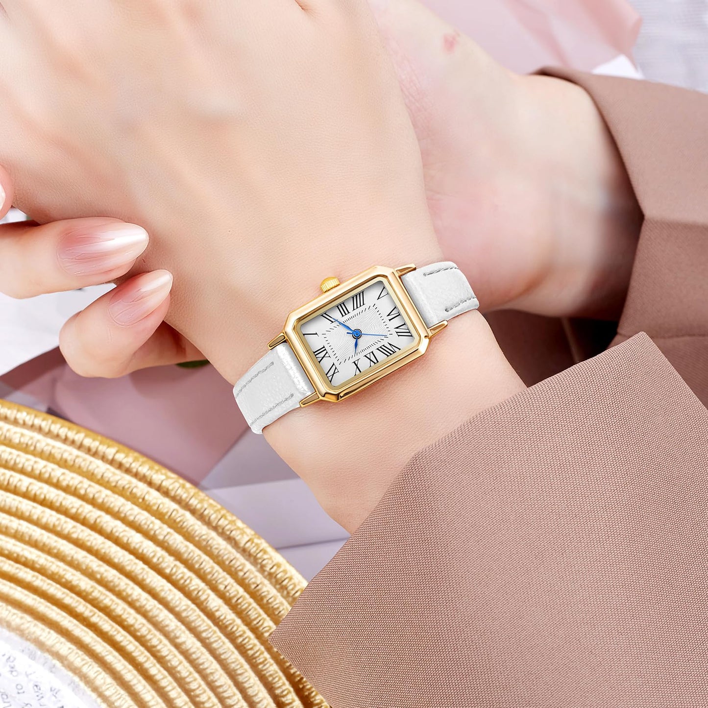 BESTKANG Leather Strap Watches for Women Elegant Dainty Ladies Watch Vintage Rectangle Women Quartz Wrist Watch