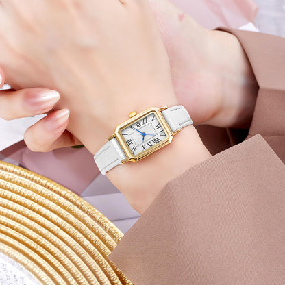 BESTKANG Leather Strap Watches for Women Elegant Dainty Ladies Watch Vintage Rectangle Women Quartz Wrist Watch