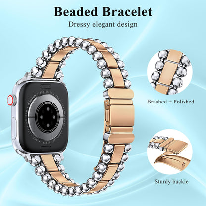 TOYOUTHS Beaded Bracelet Compatible with Apple Watch Bands 38/40/41/42/44/45/46/49mm Women, Dressy Fancy Stainless Steel Metal Elegant Jewelry Strap for iWatch Series 11 10 9 8 7 6 5 4 Ultra/SE 3 2 1