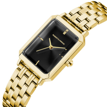 Roberto Marino RM1982 Women’s Luxury Watch Rectangular Gold – Japanese Quartz Movement, Vintage Stainless Steel Design, Silver Dial, Elegant Dress Timepiece, 3ATM Water Resistant – Reloj para Mujer