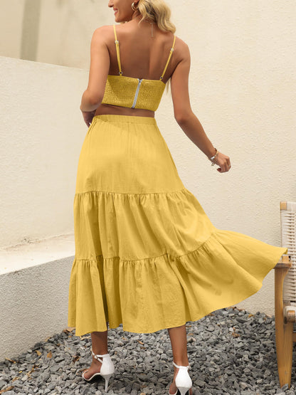ANRABESS Women’s Summer Boho Flowy Swing Tiered A-Line Maxi Skirt 2026 Fashion Trendy Elastic Waist Pleated Long Beach Dress