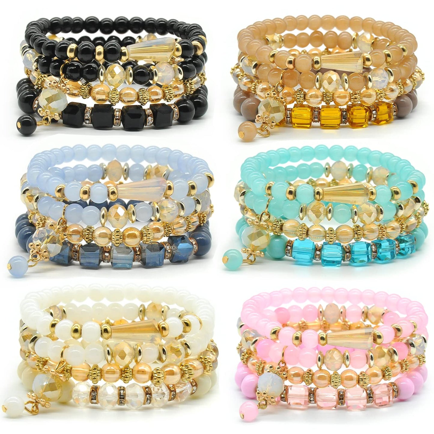 Bohemian Bracelet Sets for Women - 6 Sets Stackable Stretch Bracelets Multi-color Boho Jewelry for Women Hippie Bracelets Dainty Jewelry