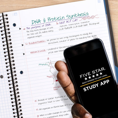Five Star Advance Spiral Notebook + Study App, 5 Subject, College Ruled Paper, 8-1/2" x 11", 200 Sheets, Spiral Guard, Movable Tabbed Dividers, Black (73144)