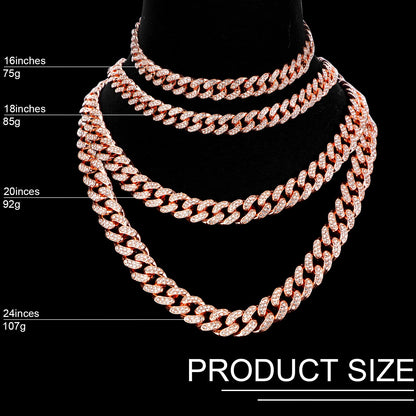 Batiyeer 3 Pcs Cuban Link Chain Necklace Bracelet Rhinestone Hoop Earrings Bling Crystal Hip Hop Jewelry for Women(18 Inch,Gold)