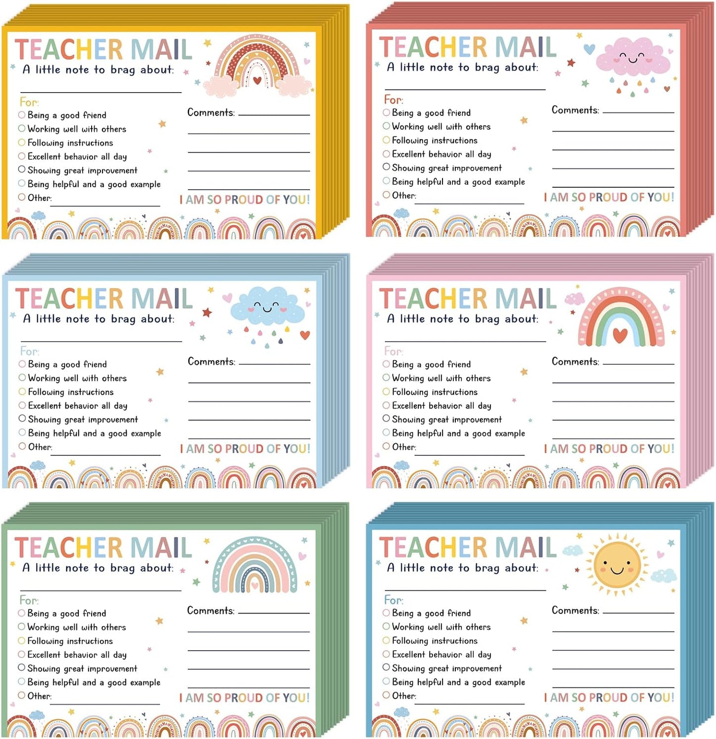 60Pcs Teacher Mail Notes to Parents, Boho Happy Mail from Teacher, Brag Cards for Students Behavior Classroom Must Haves to Send Home for Preschool Kindergarten Elementary School Supplies (Boho)