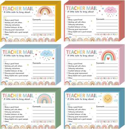 60Pcs Teacher Mail Notes to Parents, Boho Happy Mail from Teacher, Brag Cards for Students Behavior Classroom Must Haves to Send Home for Preschool Kindergarten Elementary School Supplies (Boho)