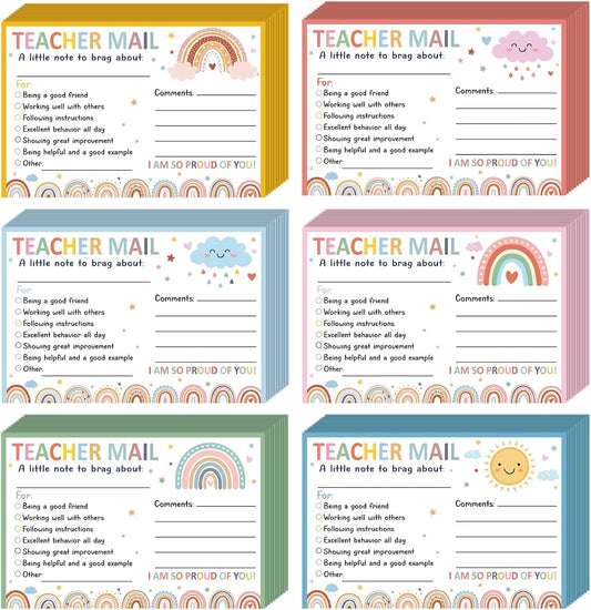 60Pcs Teacher Mail Notes to Parents, Boho Happy Mail from Teacher, Brag Cards for Students Behavior Classroom Must Haves to Send Home for Preschool Kindergarten Elementary School Supplies (Boho)