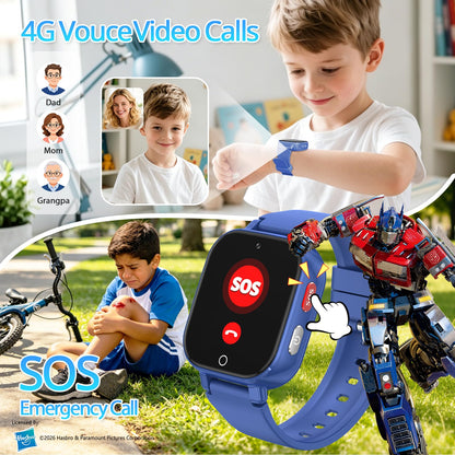 Transformers 4G Kids Smart Watch Phone, GPS, Video Call, Waterproof - Pink | Smartwatch for Boys Girls Ages 4-12, Class Mode, SOS, Camera, Alarm, Touch Screen, Gifts with Bonus Woven Strap & SIM Card