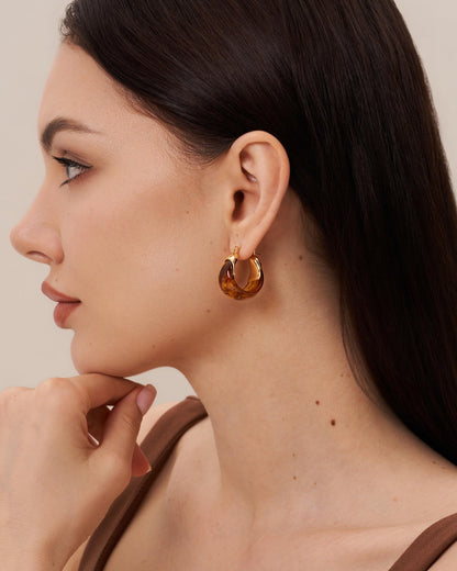 SNGIA Long Oval Chunky Dangle 18K Gold Plated Hoops with Colored Resin Gemstone Statement Earrings for Women, (Green, Brown, Light blue, Dark Blue), Bold Drop Handmade Exaggerated Irregular Trendy Bohemian Jewelry Gifts, Unique Dangling Teardrop Baroque S