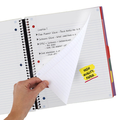 Five Star Advance Spiral Notebook + Study App, 5 Subject, College Ruled Paper, 8-1/2" x 11", 200 Sheets, Spiral Guard, Movable Tabbed Dividers, Black (73144)