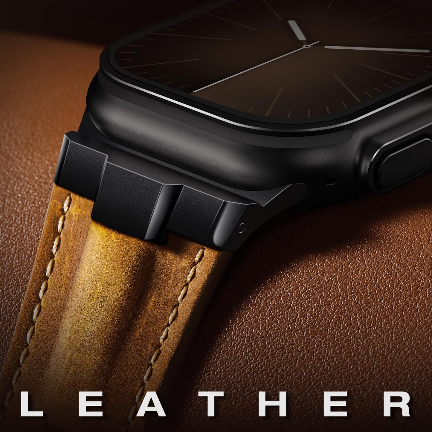 Leather bands Compatible With Apple Watch Ultra Band 49mm 46mm 45mm 44mm 42mm, Superior Genuine Leather Rugged Metal Connector Durable Strap for Men iWatch Ultra3 2 1,Series 11 10 9 8 7 6 5 4 3 SE3 SE