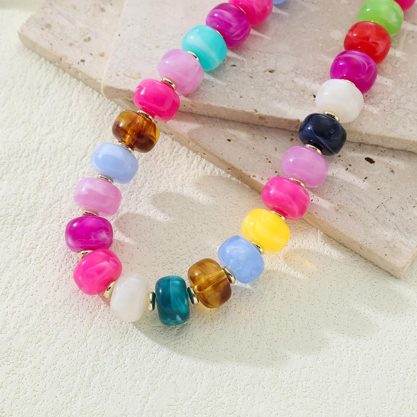 Chunky Beaded Choker Necklace for Women Summer Beach Acrylic Beads Necklaces Trendy Boho Statement Colorful Necklace Jewelry Accessories