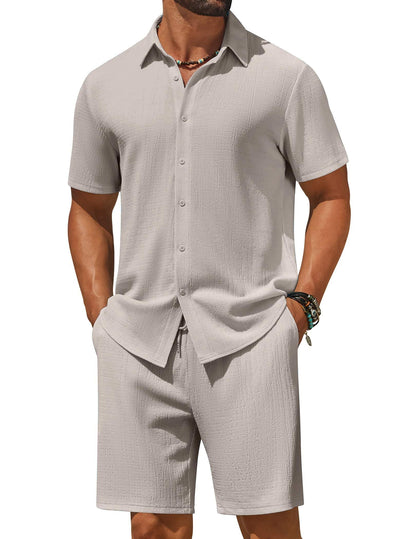 COOFANDY Men's 2 Piece Outfit Casual Short Sleeve Button Down Shirt and Beach Shorts Set Summer Vacation Outfits for Men
