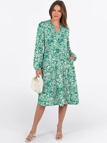 ANRABESS Womens V Neck Long Sleeve Midi Dress | Swing Flowy Tiered with Pockets, Soft Fabric, Boho Beach Vacation Dresses, Loose Fit Casual, Fall Winter Transition Clothes