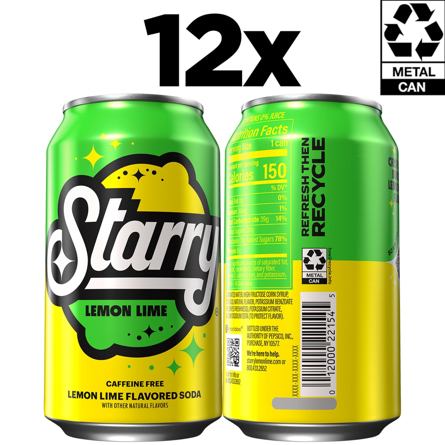 Starry Lemon Lime Soda, Caffeine Free, Mini Cans, 7.5 Fl oz (Pack of 10)