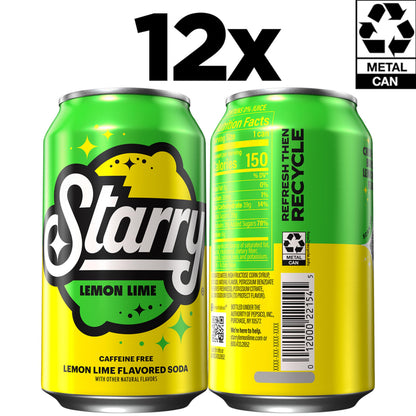 Starry Lemon Lime Soda, Caffeine Free, Mini Cans, 7.5 Fl oz (Pack of 10)