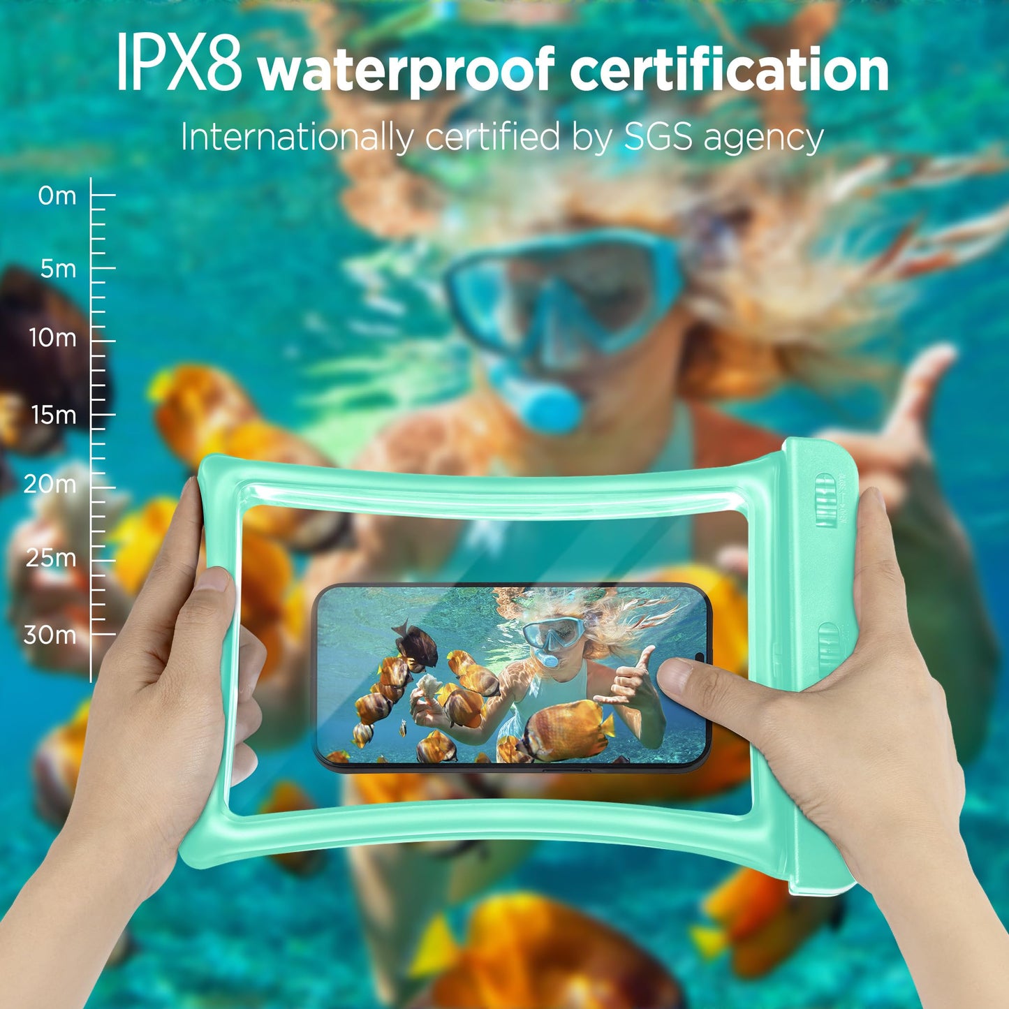 CACOE Floatable Waterproof Phone Pouch 2 Pack Up to 9.0", Black+Green | Floatable, IPX8 Waterproof Phone Case,Adjustable Lanyard,Dry Bags for Beach/Cruise/Travel/Camping/Kayak/Vacation Essentials