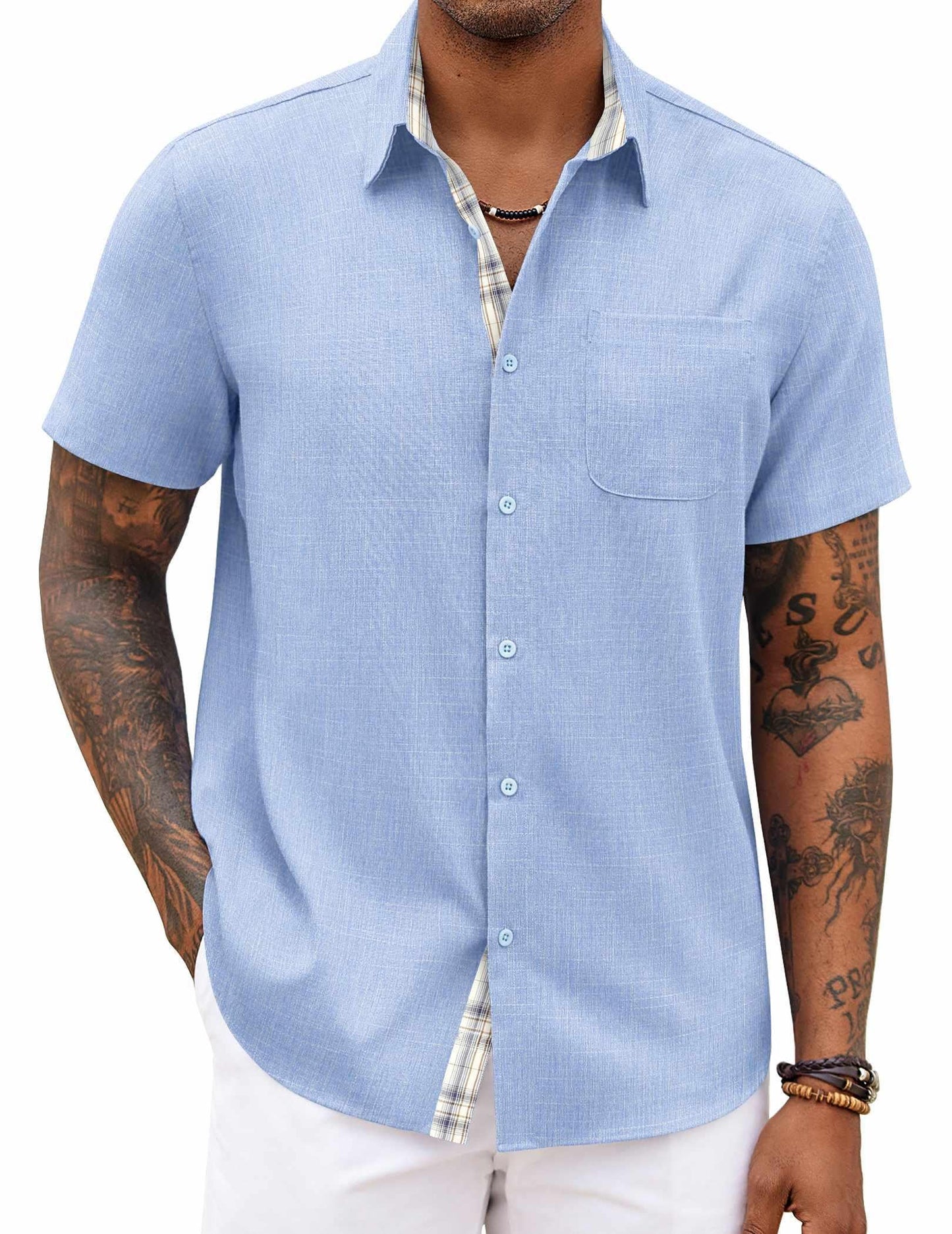 COOFANDY Men's Button Down Shirts Short Sleeve Casual Summer Beach Vacation Wedding Shirt with Pocket