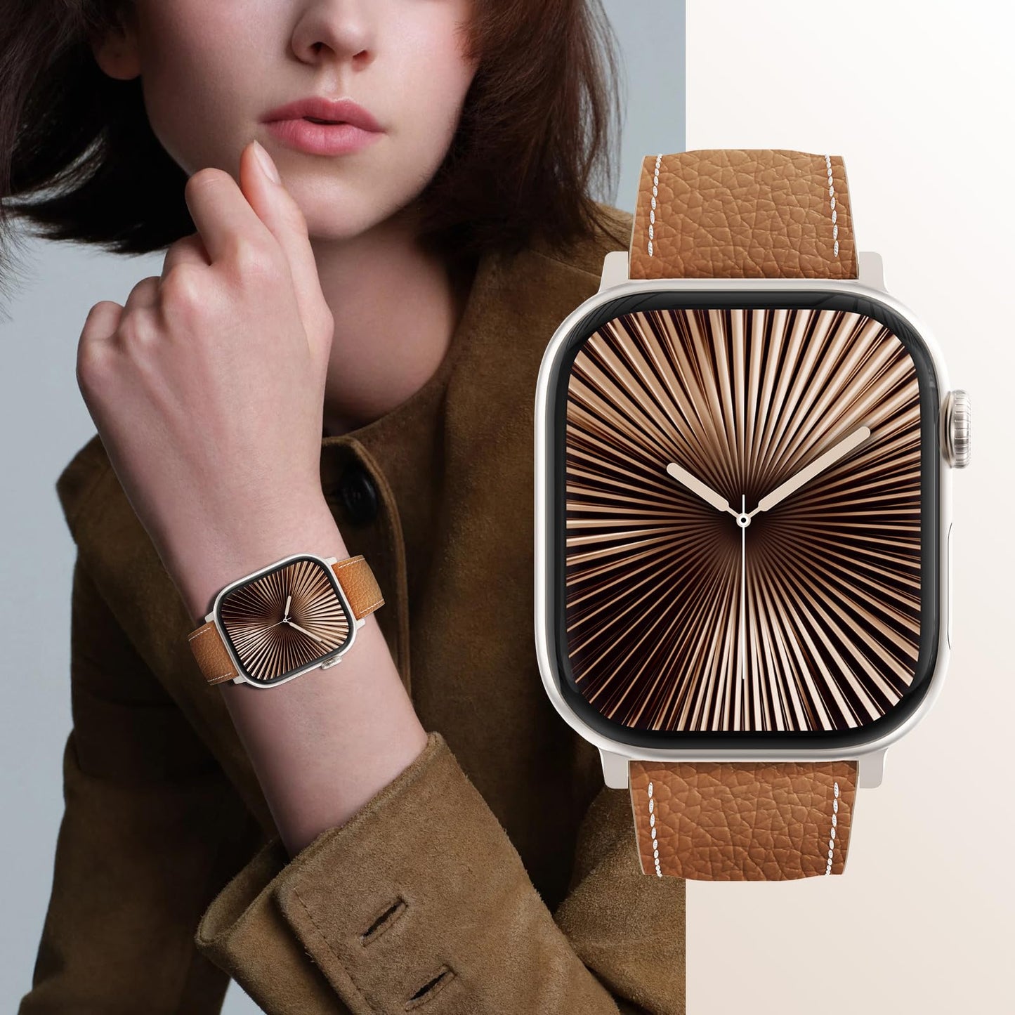 Leather Magnetic Watch Band Compatible with Apple Watch Ultra Band 49mm 46mm 45mm 44mm 42mm 41mm 40mm 38mm Replacement Strap for Women Men iWatch Ultra 3/2/1/SE3/Series 11/10/9/8/7/6/5/4/3/2/1