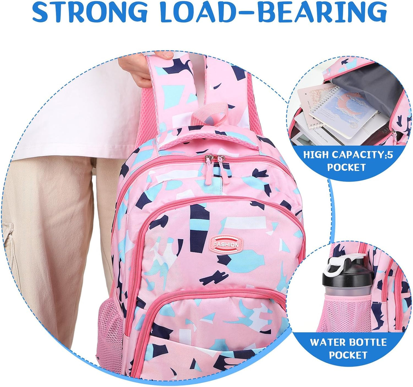 PerKoop 8 Pieces School Backpacks Bulk, 18 Inches Backpack for Back to School Supplies Donation, Backpacks for Elementary, Middle and High School Students
