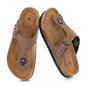 Cork Footbed Flip Flops for Women, Comfortable Beach Sigle Buckle Slip-On with Genuine Suede Footbed & Memory Foam Arch Support Flats Slides for Women Footwear