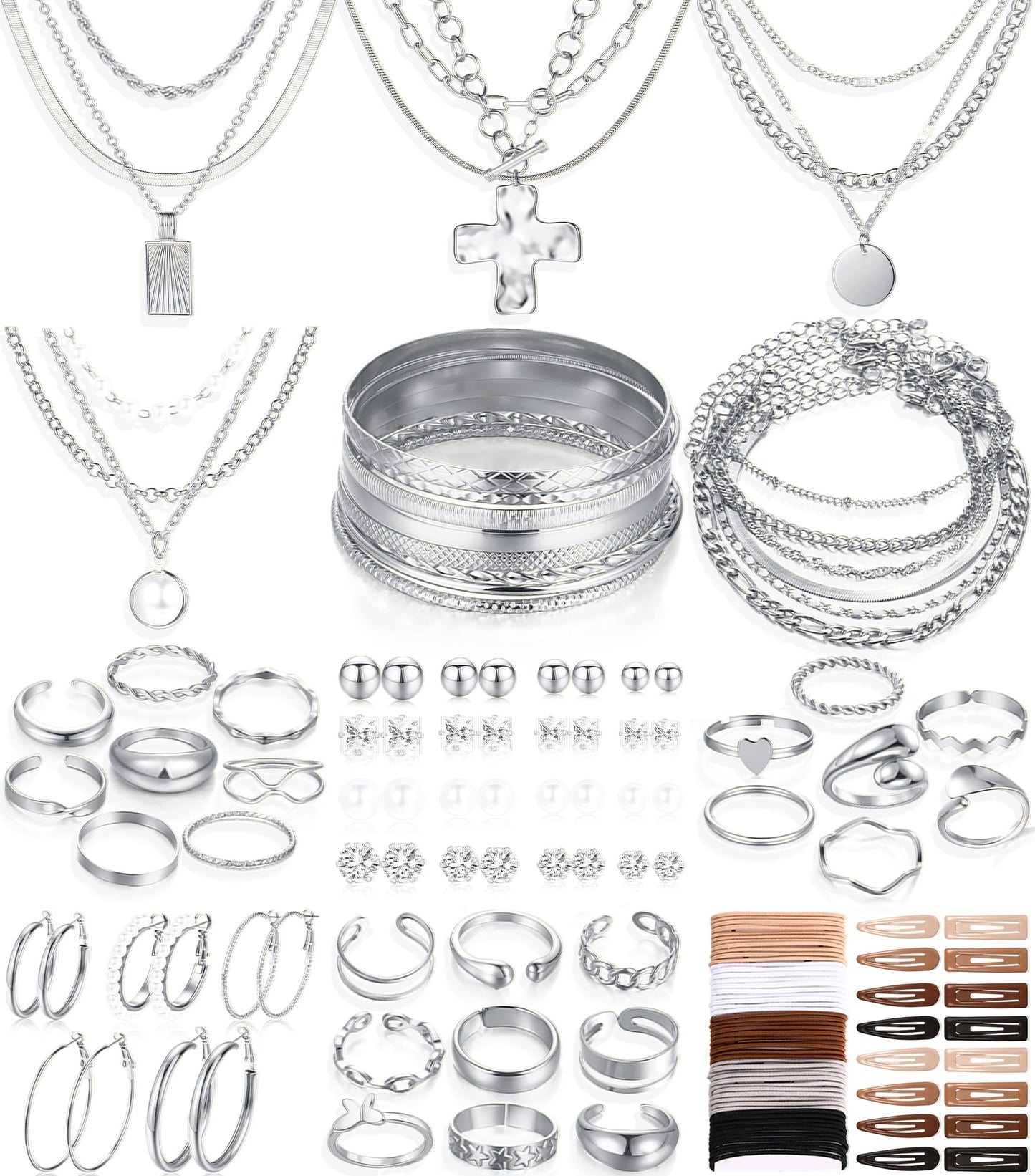 FANDY 137 Pieces Gold Jewelry Set for Women, 12 Necklace, 14 Bracelet, 21 Earrings, 24 Knuckle Rings, 66 Hair Accessory Gold Plated Jewelry Set for Women Gift