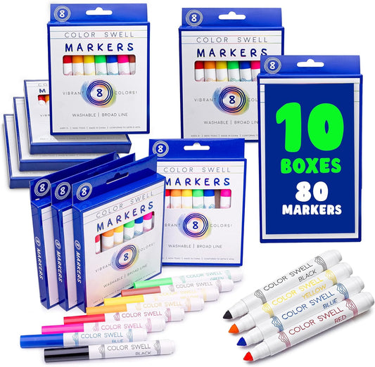 Color Swell Washable Bulk Markers 10 Boxes of 8 Vibrant Colors Are Perfect for Teachers, Kids, Parties, and Classrooms | Perfect for Teachers, Perfect for Kids, Perfect for Parties, Perfect for Classrooms