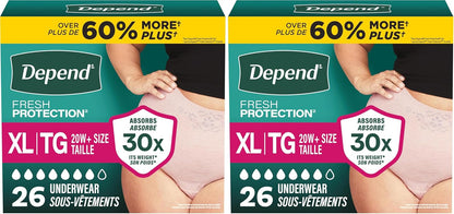 Depend Fresh Protection Adult Diapers, Incontinence Underwear for Women, Disposable, Maximum, XXL, Blush, 44 Count (2 Packs of 22), Packaging May Vary