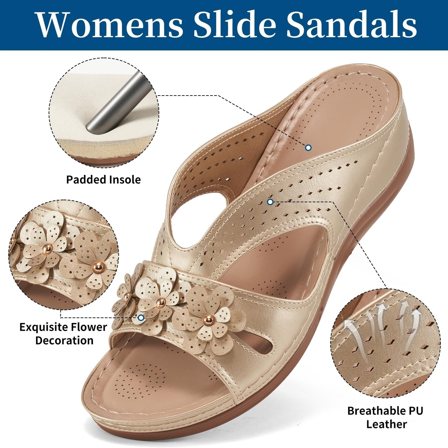 Sandals for Women Wedge Shoes: Slip On Dressy Summer Comfortable Slides Sandals 2026 Casual Memory Foam Platform Shoes
