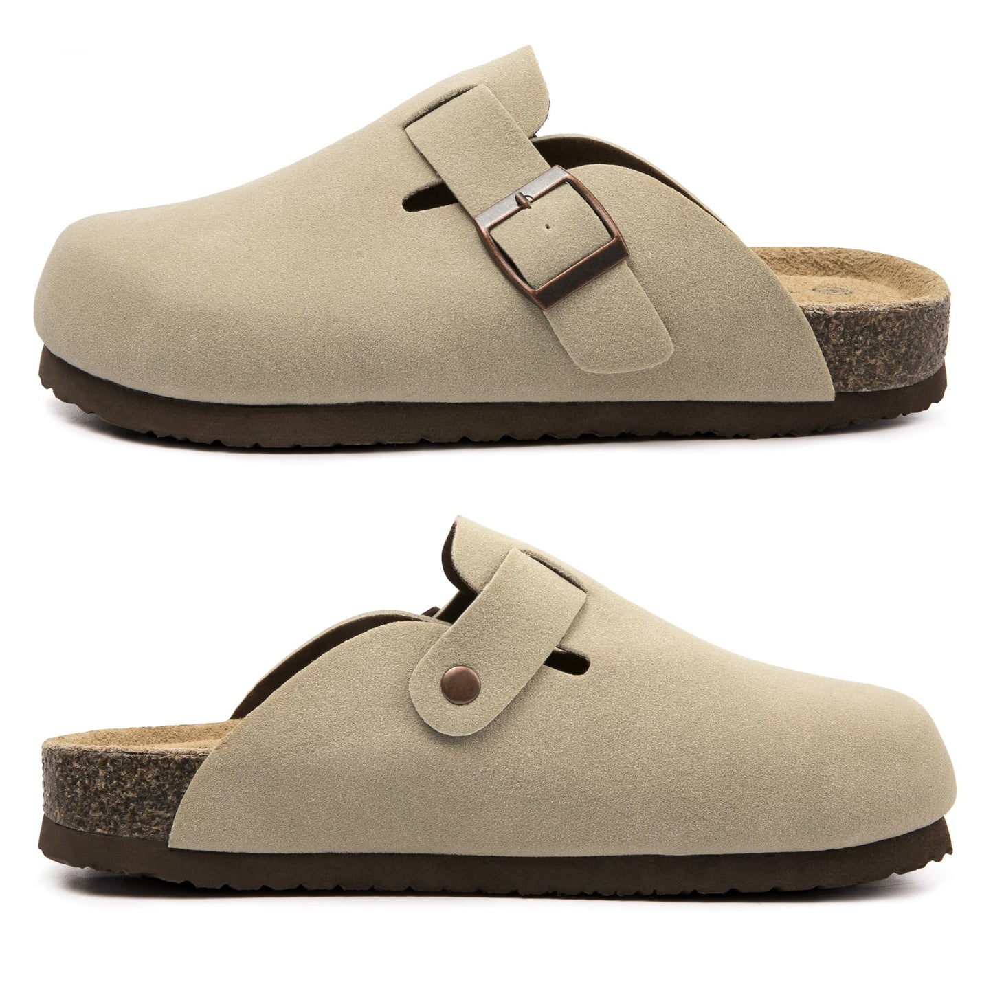 Women Suede Clogs Casual Slip On Potato Mule Slippers | Soft Suede Upper, Arch-Support Cork Insole, Adjustable Buckle, Anti-Slip Sole