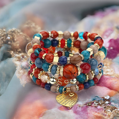 Women Beaded Bracelet Set | Colorful Boho Stackable Trendy Design with Crystal Accents Multilayer Bangle Bracelet | Fashion Stretch Braclets Jewelry for Women