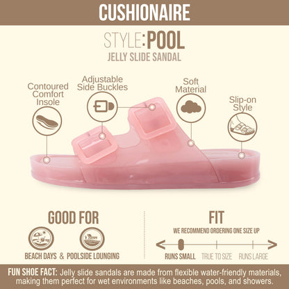 CUSHIONAIRE Pool Slides for Women Water Resistant Double Buckle Adjustable Slip-On Womens Sandals for Beach Shower Casual Wear