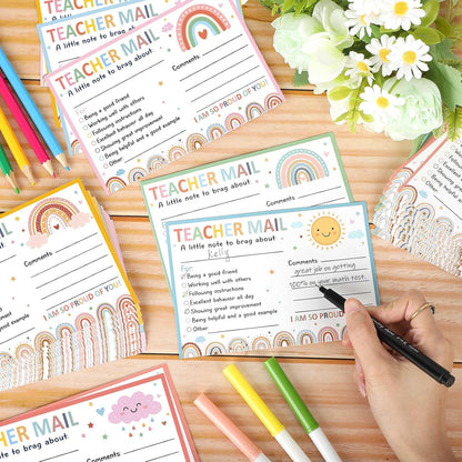 60Pcs Teacher Mail Notes to Parents, Boho Happy Mail from Teacher, Brag Cards for Students Behavior Classroom Must Haves to Send Home for Preschool Kindergarten Elementary School Supplies (Boho)