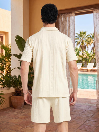 yuyangdpb Men's 2 Piece Summer Vacation Outfits Polo Shirt & Shorts Set | Breathable Textured Knit Fabric, Stretchy, Soft, Moisture-wicking, Lightweight, Ideal for Beach Casual Tracksuit, M-2XL