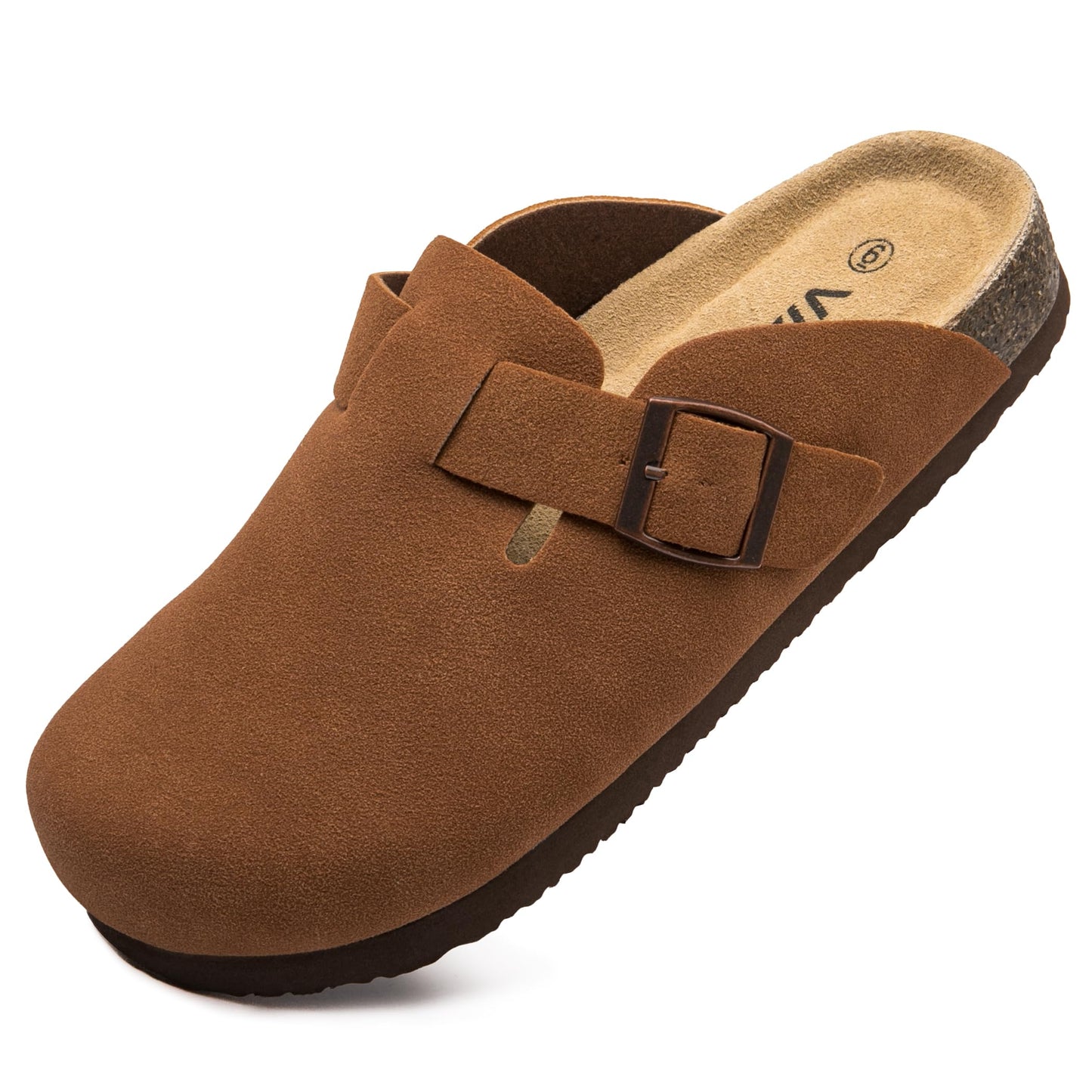 Women Suede Clogs Casual Slip On Potato Mule Slippers | Soft Suede Upper, Arch-Support Cork Insole, Adjustable Buckle, Anti-Slip Sole