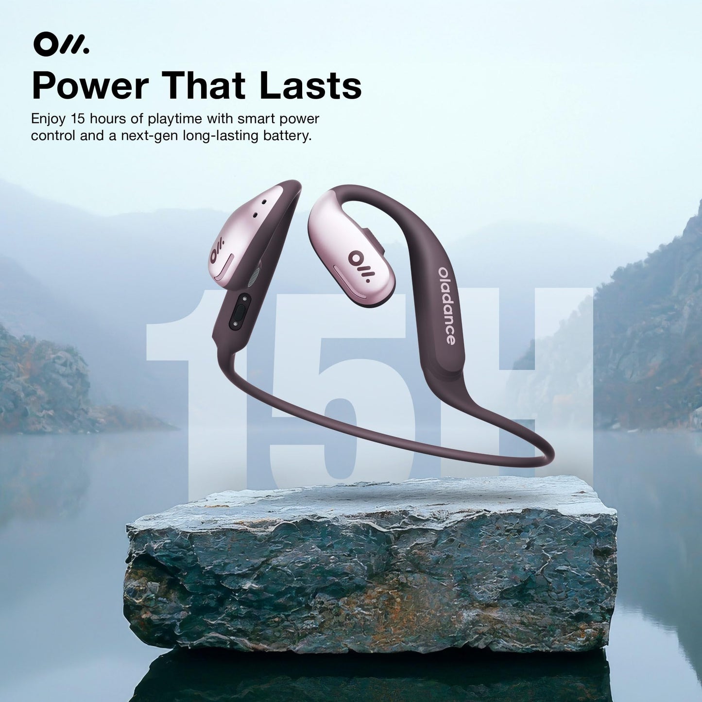 Oladance OWS Sports Open Ear Headphones, Comfortable & Stable Fit, 15H Battery Life, IPX8 Waterproof, Noise Canceling, Crystal Clear Audio, Multi-Point Bluetooth Connection, Durable Neckband (Grey)
