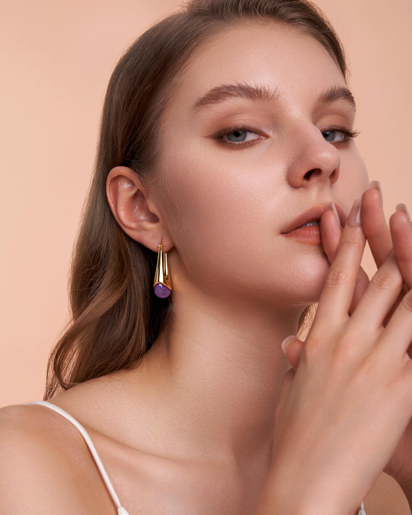 SNGIA Long Oval Chunky Dangle 18K Gold Plated Hoops with Colored Resin Gemstone Statement Earrings for Women, (Green, Brown, Light blue, Dark Blue), Bold Drop Handmade Exaggerated Irregular Trendy Bohemian Jewelry Gifts, Unique Dangling Teardrop Baroque S