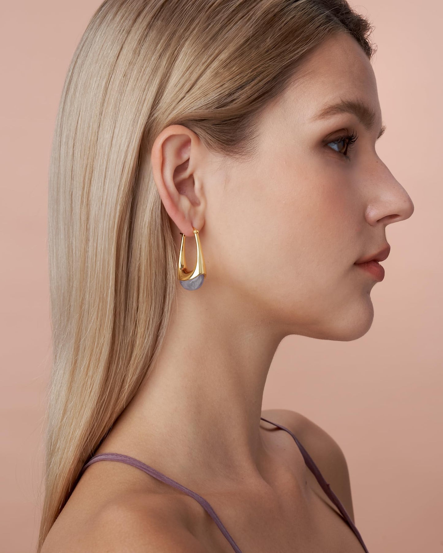 SNGIA Long Oval Chunky Dangle 18K Gold Plated Hoops with Colored Resin Gemstone Statement Earrings for Women, (Green, Brown, Light blue, Dark Blue), Bold Drop Handmade Exaggerated Irregular Trendy Bohemian Jewelry Gifts, Unique Dangling Teardrop Baroque S