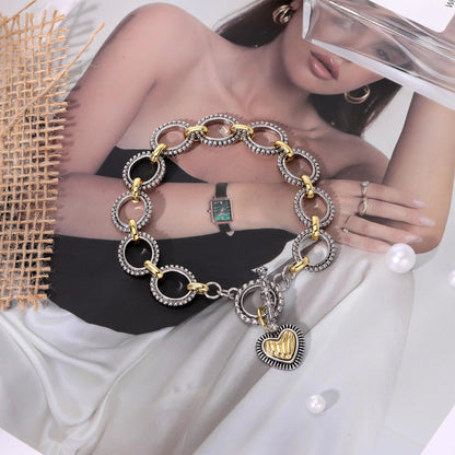 Mytys Chunky Chain Link Bracelet Two-Tone Mixed Metal Textured Toggle Clasp Statement Bangle Bracelet Jewelry for Women Fashion