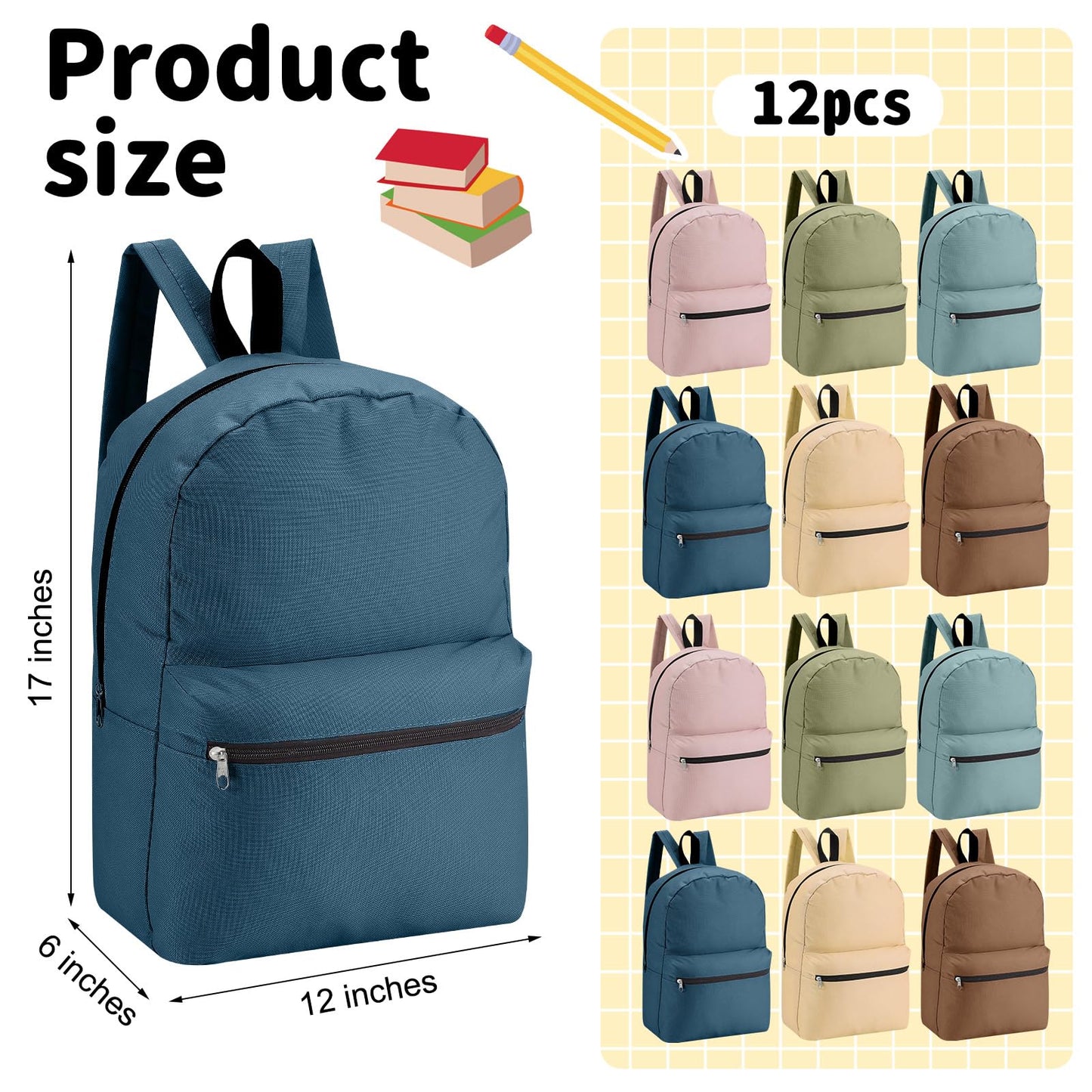 Amylove 12 Pack Backpack in Bulk 17 inch Lightweight Outdoor Travel Bag Classic Bookbags Bulk for Travel Middle High (Colorful,Lovely)