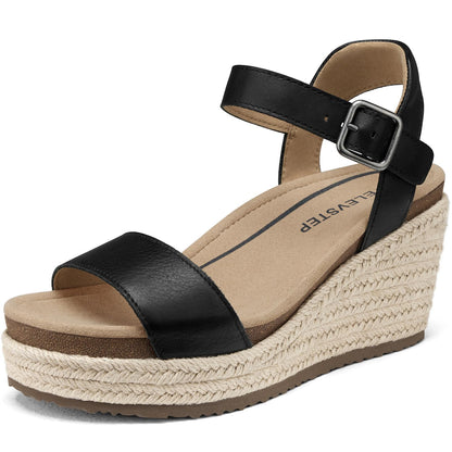 Women's Orthopedic Wedge Sandals: Arch Support Genuine Leather Platform Espadrilles - Comfortable Open Toe Casual Summer Sandals