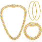 Batiyeer 3 Pcs Cuban Link Chain Necklace Bracelet Rhinestone Hoop Earrings Bling Crystal Hip Hop Jewelry for Women(18 Inch,Gold)